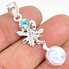 Clearance Sale- 4.78cts natural rainbow moonstone 925 silver angel wings fairy pendant r81342