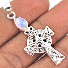 2.01cts natural rainbow moonstone 925 silver celtic cross pendant jewelry t88873