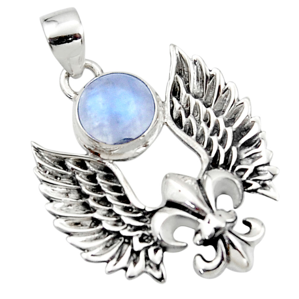 4.93cts natural rainbow moonstone 925 silver feather charm pendant r52879