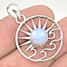 3.51cts natural rainbow moonstone 925 silver sun and wave charm pendant u37159