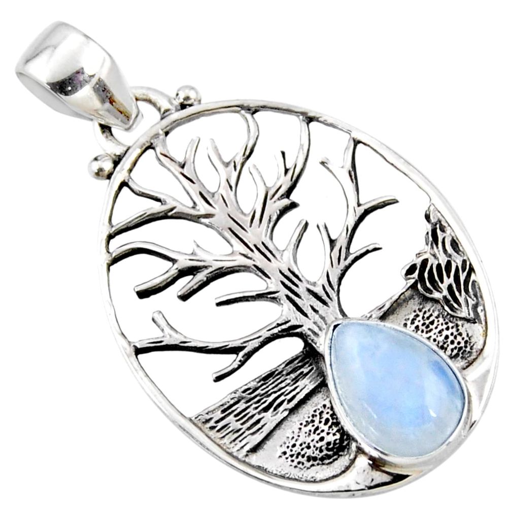 3.28cts natural rainbow moonstone 925 silver tree of life pendant jewelry r53000