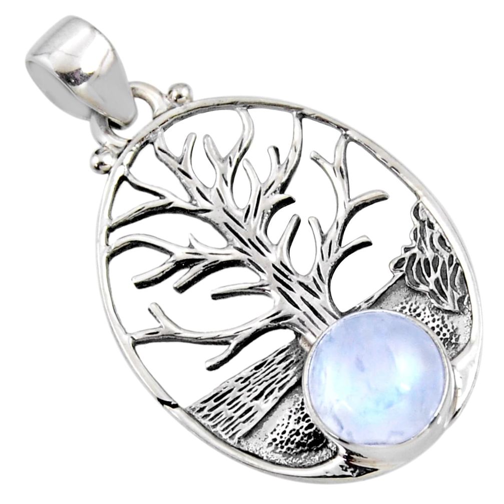 4.65cts natural rainbow moonstone 925 silver tree of life pendant jewelry r53019
