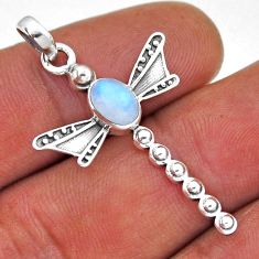 1.46cts natural rainbow moonstone 925 sterling silver dragonfly pendant n45197