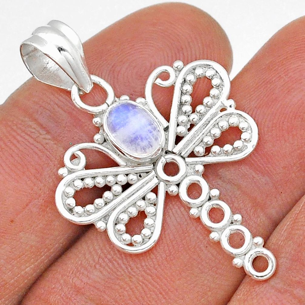 1.39cts natural rainbow moonstone 925 sterling silver dragonfly pendant u86730