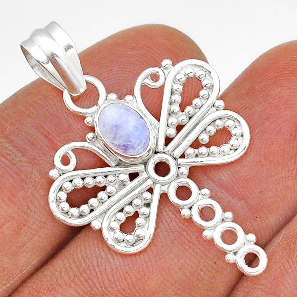 1.45cts natural rainbow moonstone 925 sterling silver dragonfly pendant u86731
