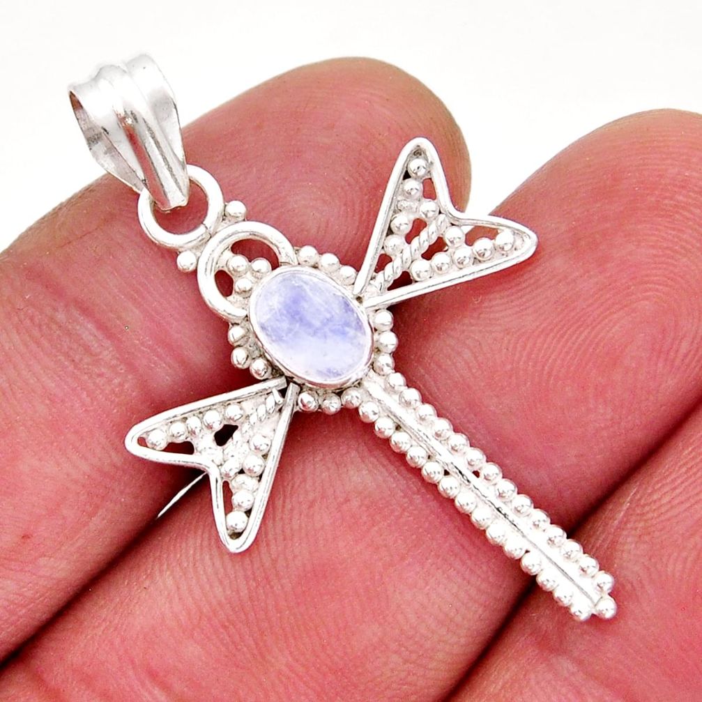 1.50cts natural rainbow moonstone 925 sterling silver dragonfly pendant y32655