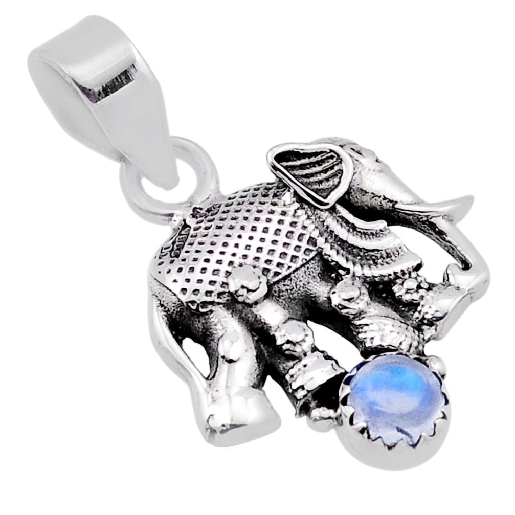 0.80cts natural rainbow moonstone 925 sterling silver elephant pendant n40368