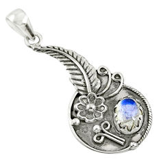 3.29cts natural rainbow moonstone 925 sterling silver flower pendant r67769