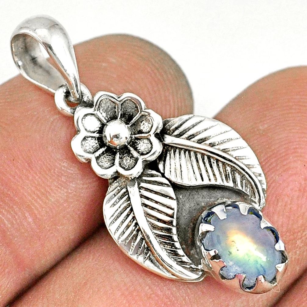 2.09cts natural rainbow moonstone 925 sterling silver flower pendant r77757