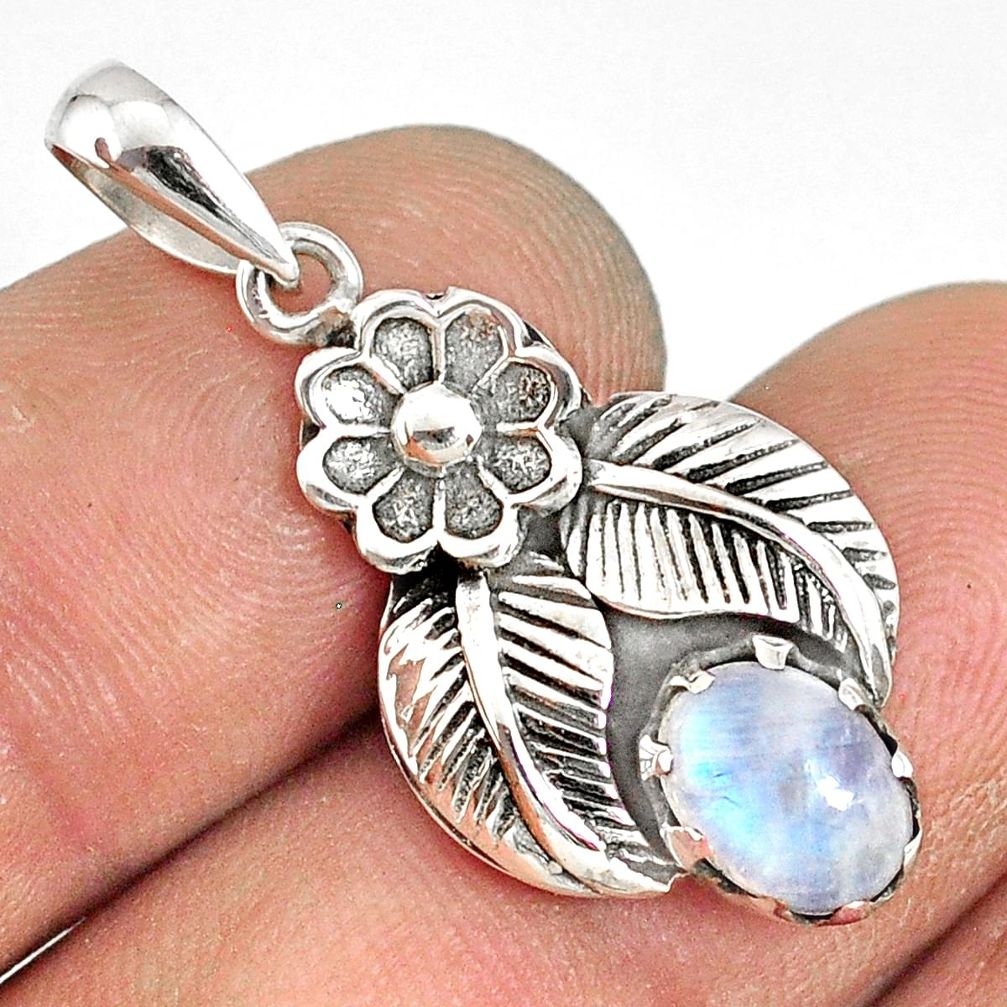 2.09cts natural rainbow moonstone 925 sterling silver flower pendant r77759