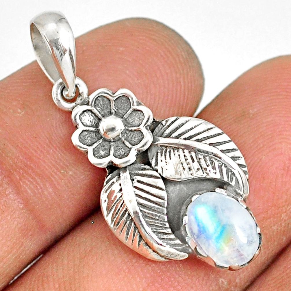 2.09cts natural rainbow moonstone 925 sterling silver flower pendant r77814