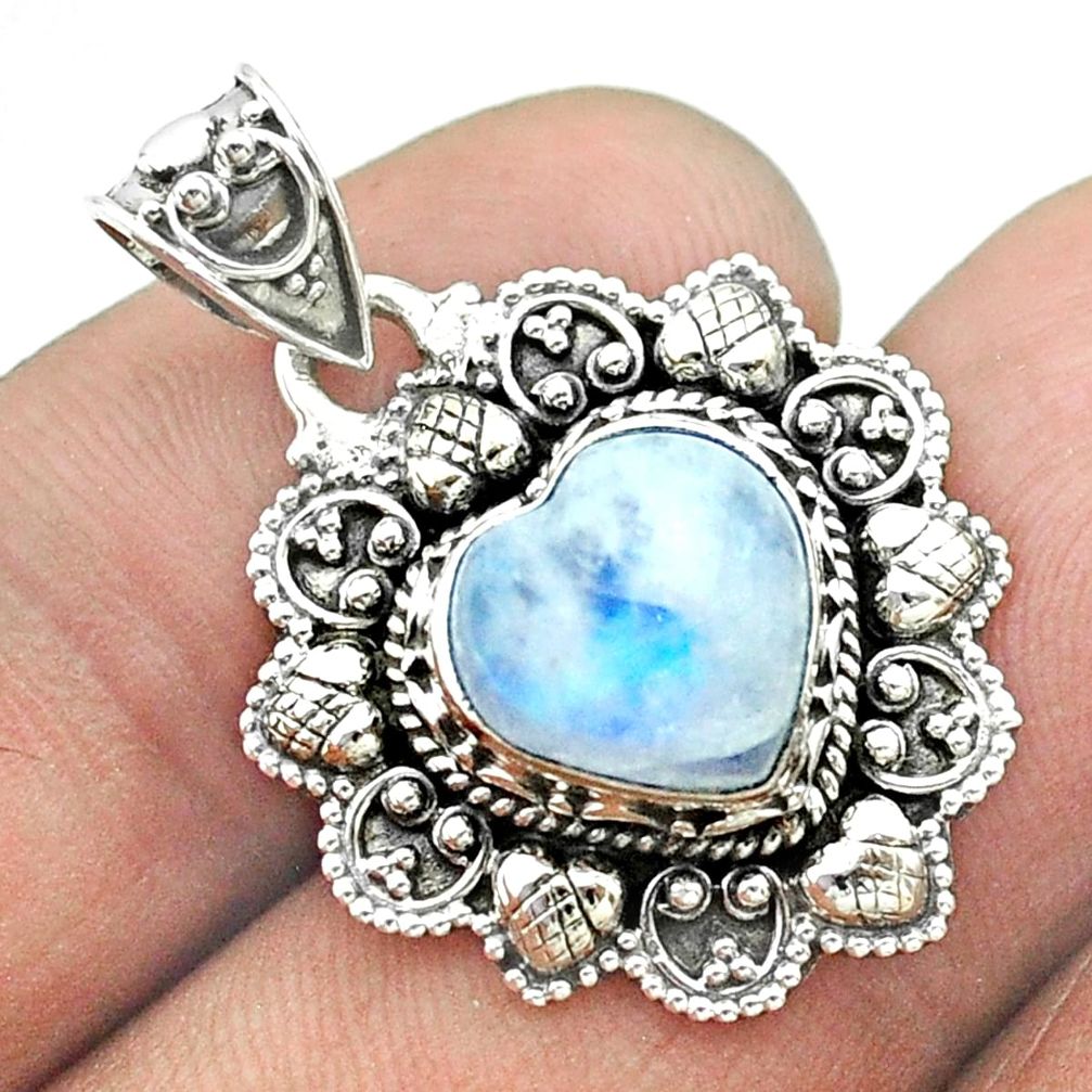 5.15cts natural rainbow moonstone 925 sterling silver heart pendant t56194