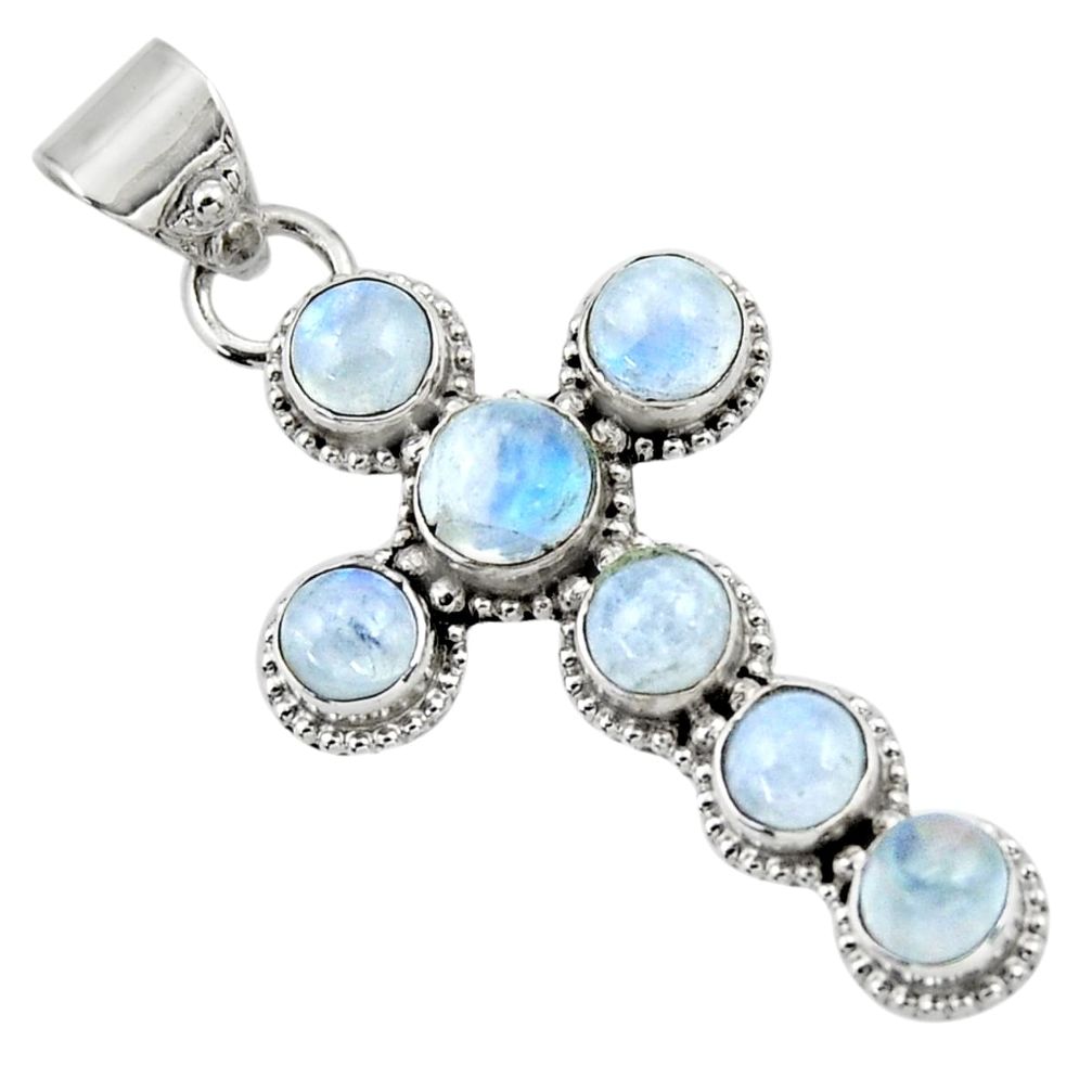 6.38cts natural rainbow moonstone 925 sterling silver holy cross pendant r48038