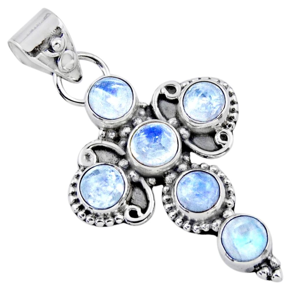 5.87cts natural rainbow moonstone 925 sterling silver holy cross pendant r55838