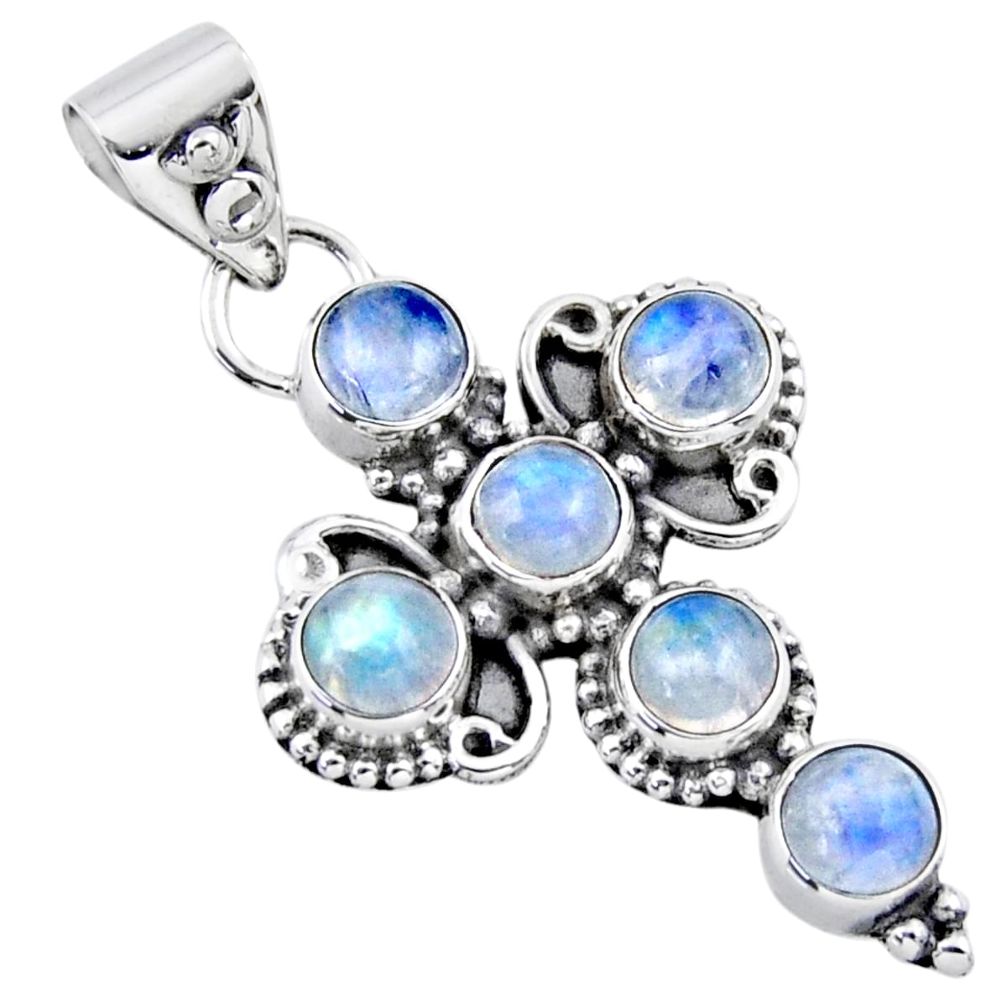 5.54cts natural rainbow moonstone 925 sterling silver holy cross pendant r55840