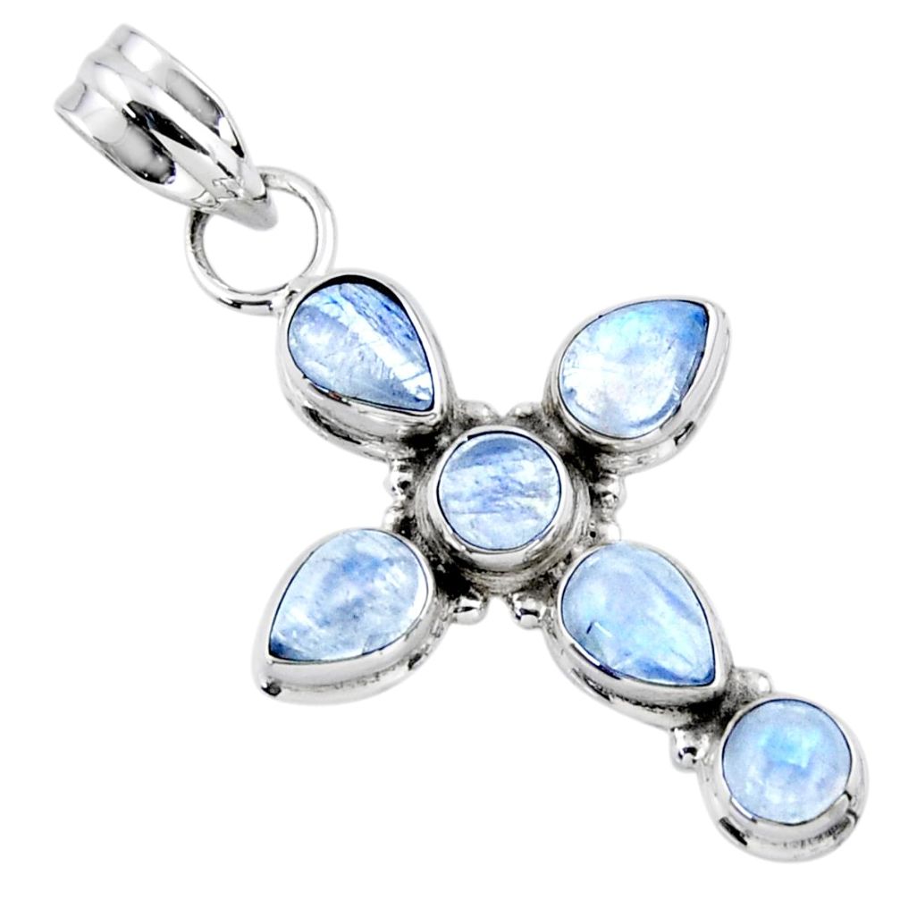 5.72cts natural rainbow moonstone 925 sterling silver holy cross pendant r55878