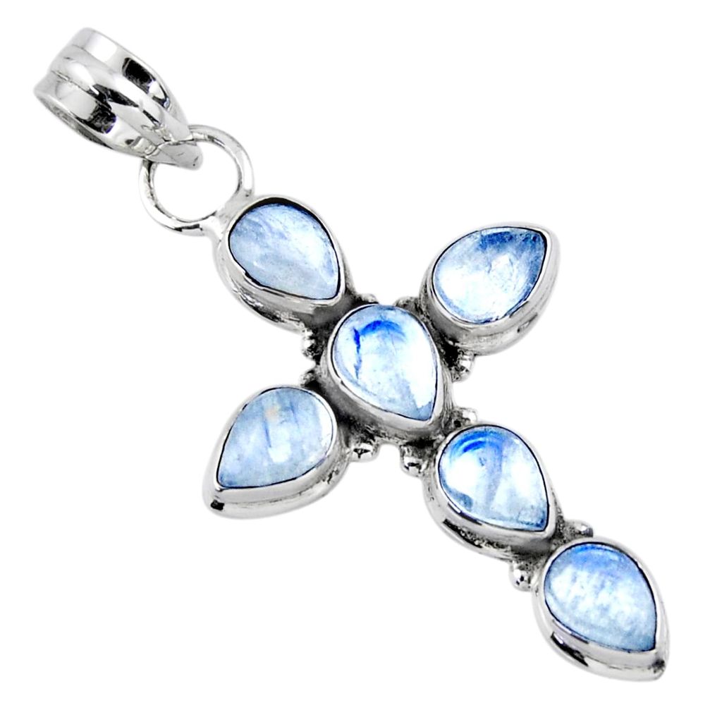 6.48cts natural rainbow moonstone 925 sterling silver holy cross pendant r55880