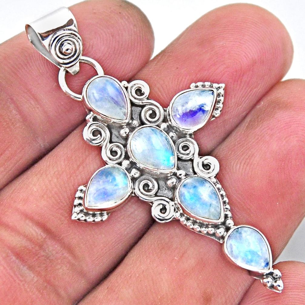 6.58cts natural rainbow moonstone 925 sterling silver holy cross pendant r55919
