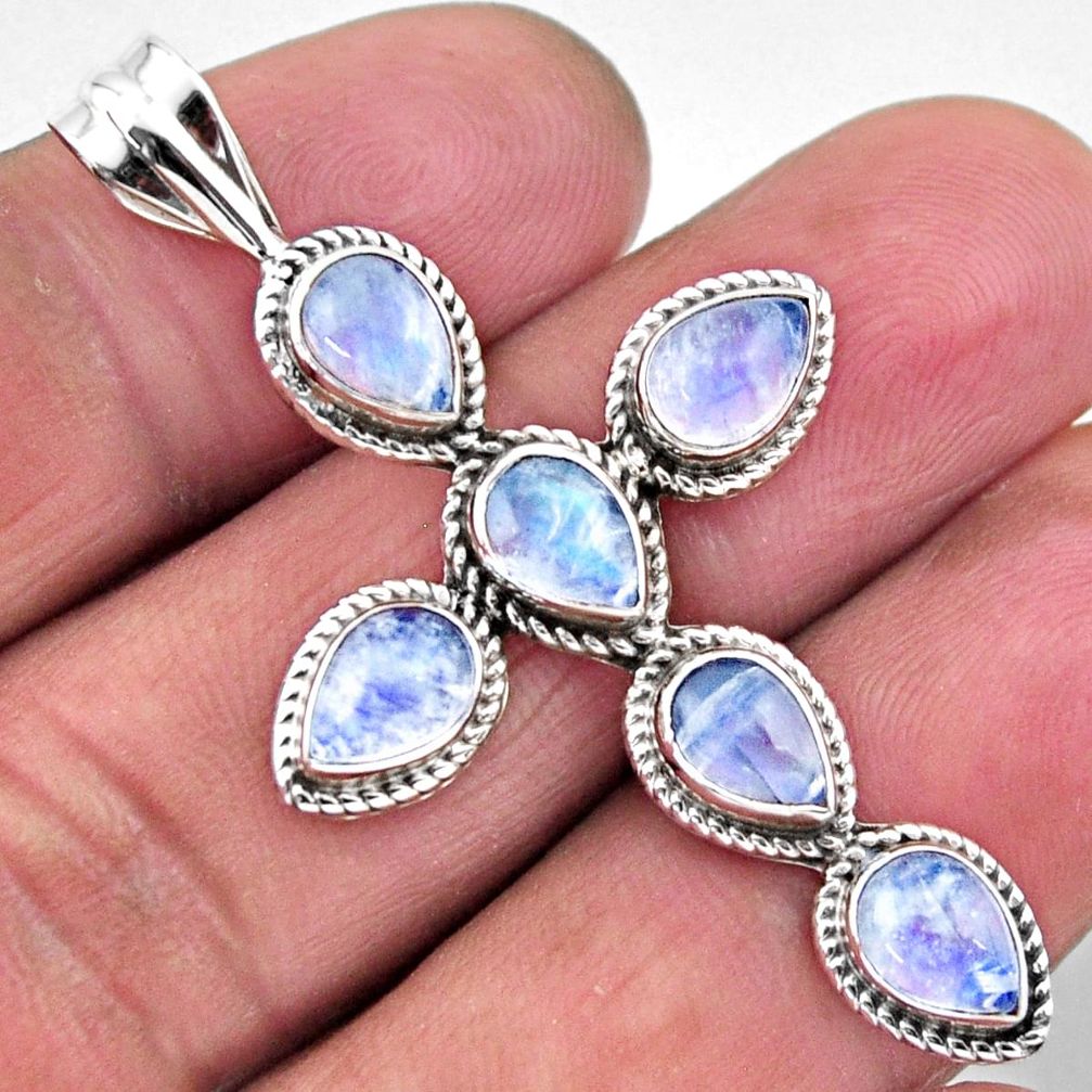 6.58cts natural rainbow moonstone 925 sterling silver holy cross pendant r55956