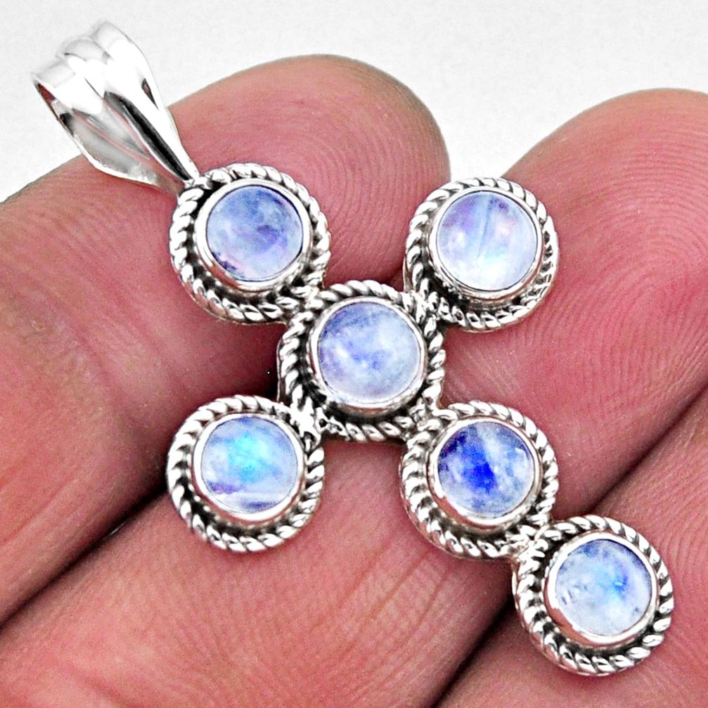 5.38cts natural rainbow moonstone 925 sterling silver holy cross pendant r55957