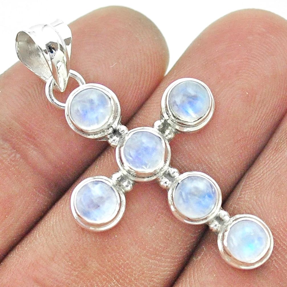 5.73cts natural rainbow moonstone 925 sterling silver holy cross pendant t52898