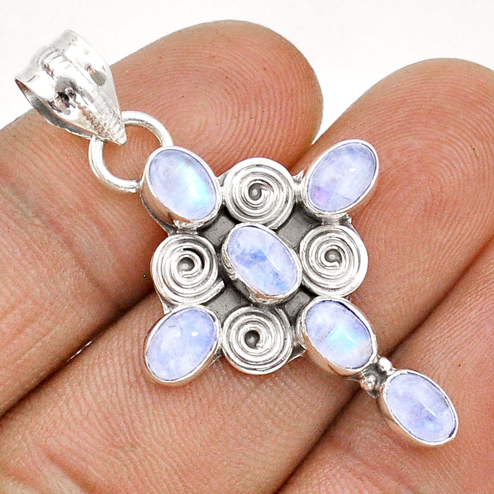 5.96cts natural rainbow moonstone 925 sterling silver holy cross pendant y1318