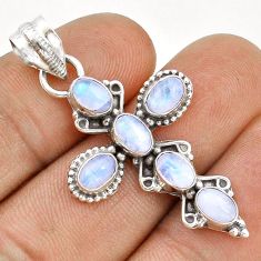 6.25cts natural rainbow moonstone 925 sterling silver holy cross pendant y1319