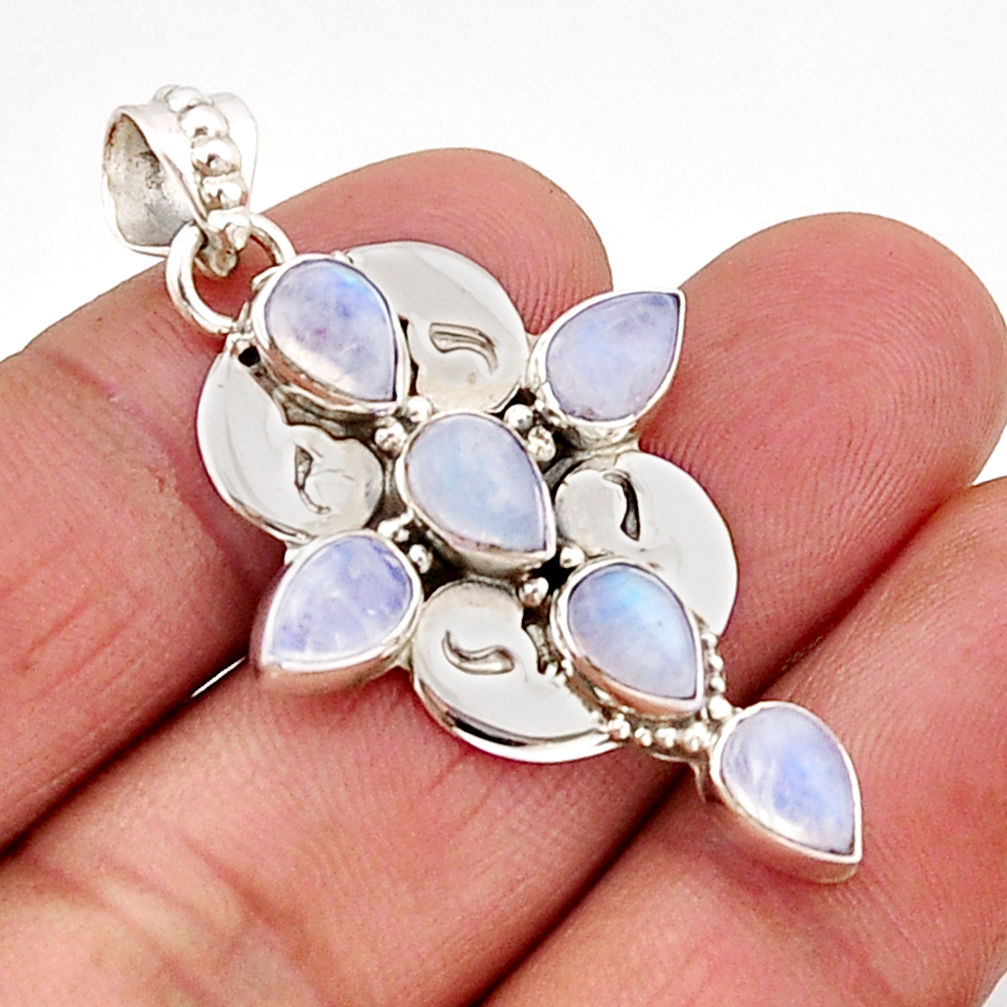 11.27cts natural rainbow moonstone 925 sterling silver holy cross pendant y63961