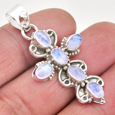 6.54cts natural rainbow moonstone 925 sterling silver holy cross pendant y63962