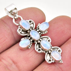 6.31cts natural rainbow moonstone 925 sterling silver holy cross pendant y63965