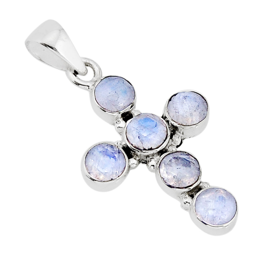 4.24cts natural rainbow moonstone 925 sterling silver holy cross pendant y76839