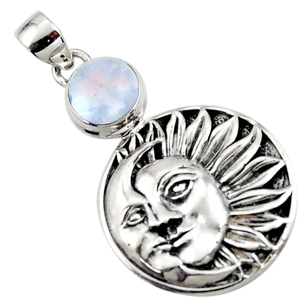 4.69cts natural rainbow moonstone 925 sterling silver moon face pendant r52858
