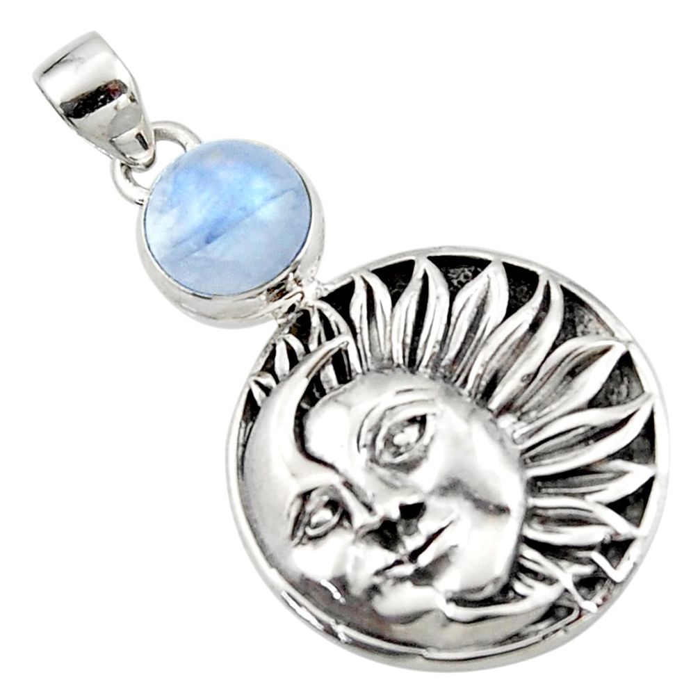 5.08cts natural rainbow moonstone 925 sterling silver moon face pendant r52860