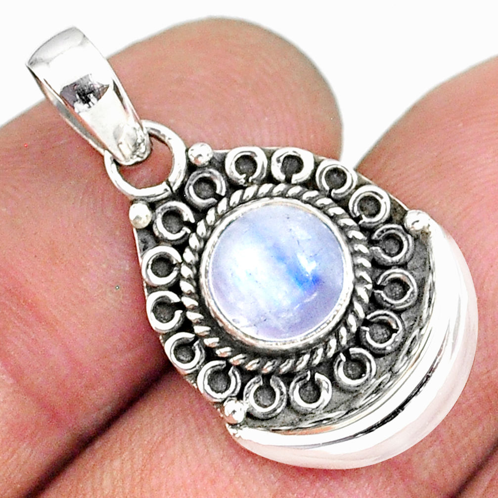 2.43cts natural rainbow moonstone 925 sterling silver moon pendant r89411