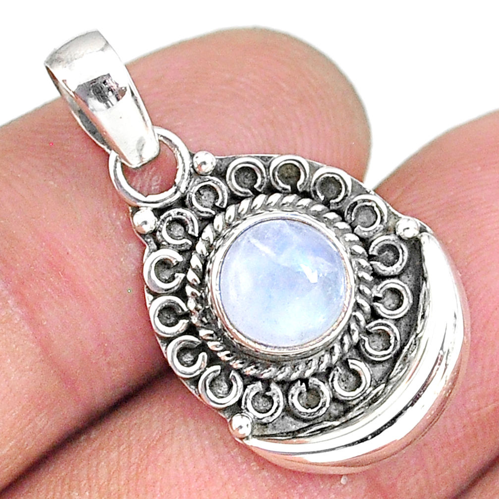 2.87cts natural rainbow moonstone 925 sterling silver moon pendant r89412
