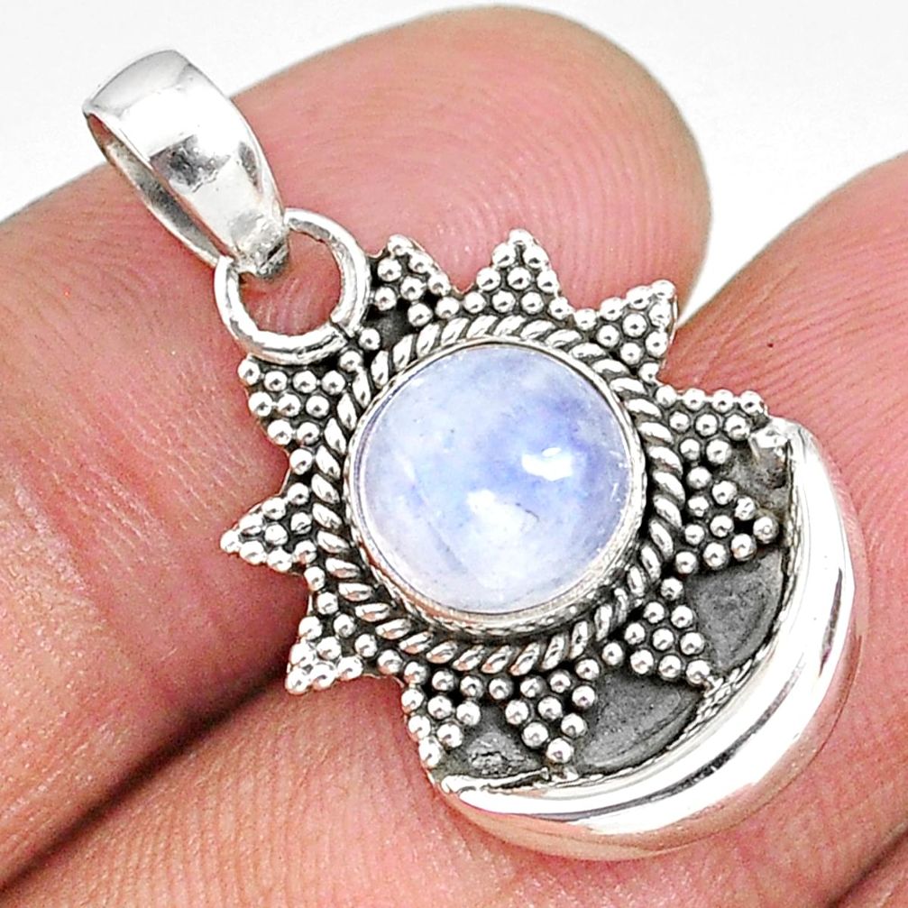 3.11cts natural rainbow moonstone 925 sterling silver moon pendant r89494