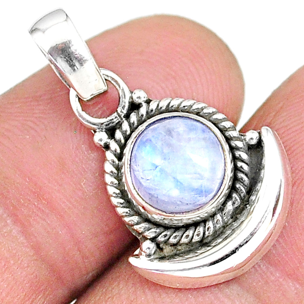 2.89cts natural rainbow moonstone 925 sterling silver moon pendant r89515