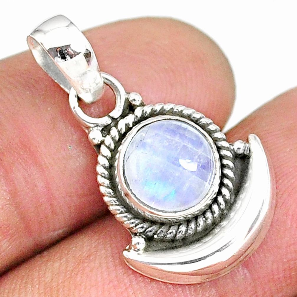 3.07cts natural rainbow moonstone 925 sterling silver moon pendant r89535