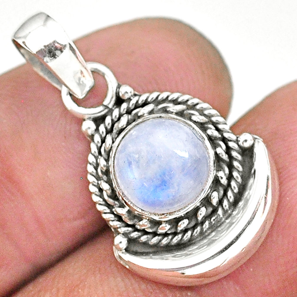 2.72cts natural rainbow moonstone 925 sterling silver moon pendantjewelry r89599