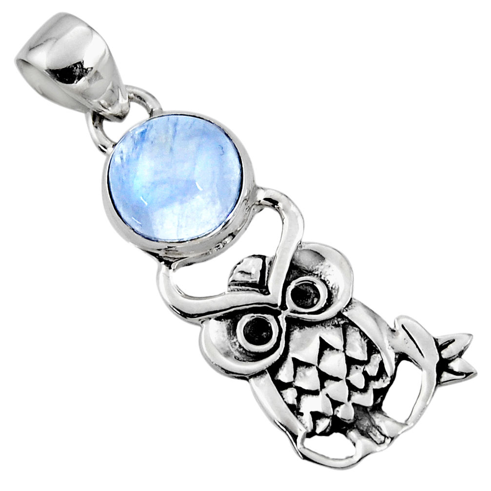 4.67cts natural rainbow moonstone 925 sterling silver owl pendant jewelry r52919