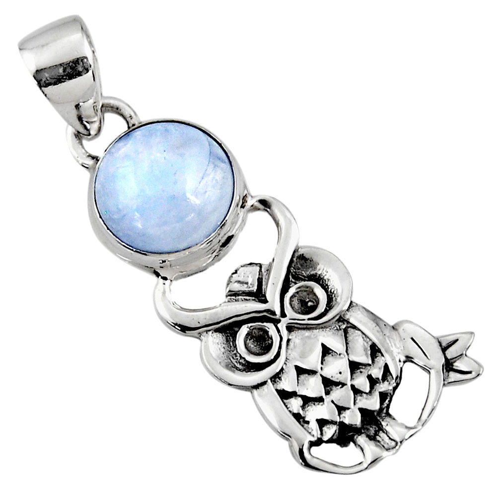 4.84cts natural rainbow moonstone 925 sterling silver owl pendant jewelry r52920