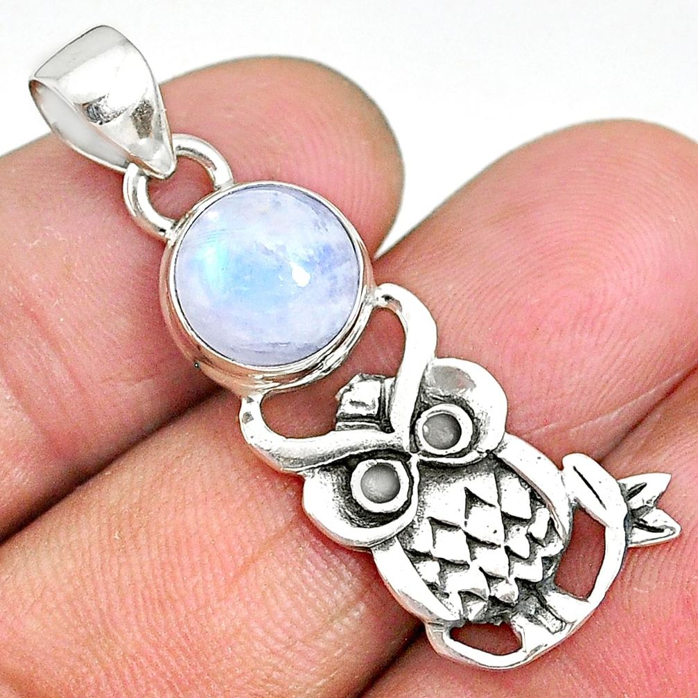 4.78cts natural rainbow moonstone 925 sterling silver owl pendant jewelry r90498