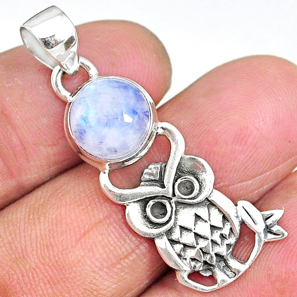 4.64cts natural rainbow moonstone 925 sterling silver owl pendant jewelry r90499