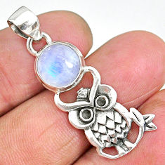 4.76cts natural rainbow moonstone 925 sterling silver owl pendant jewelry r90500