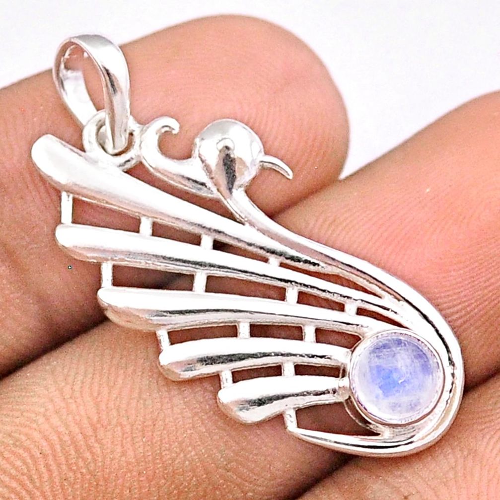 0.90cts natural rainbow moonstone 925 sterling silver peacock pendant u17549