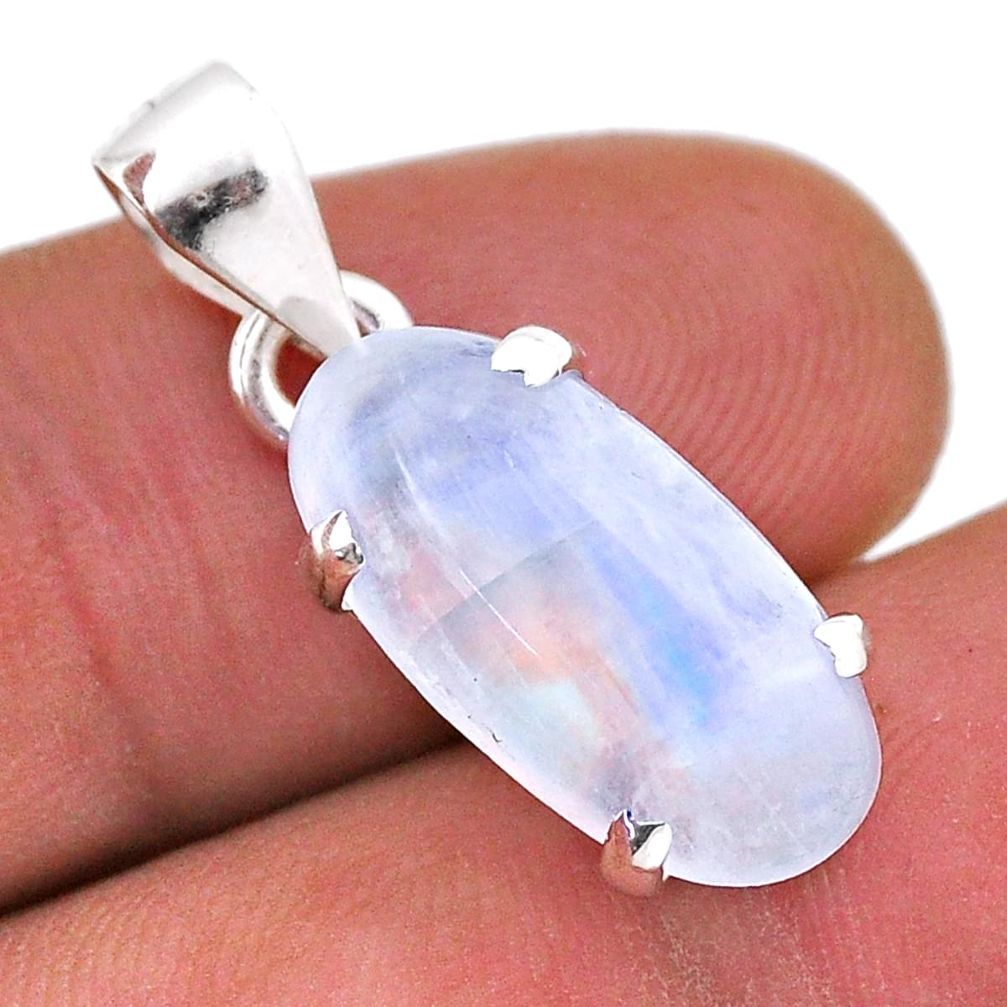 6.61cts natural rainbow moonstone 925 sterling silver pendant jewelry n44377