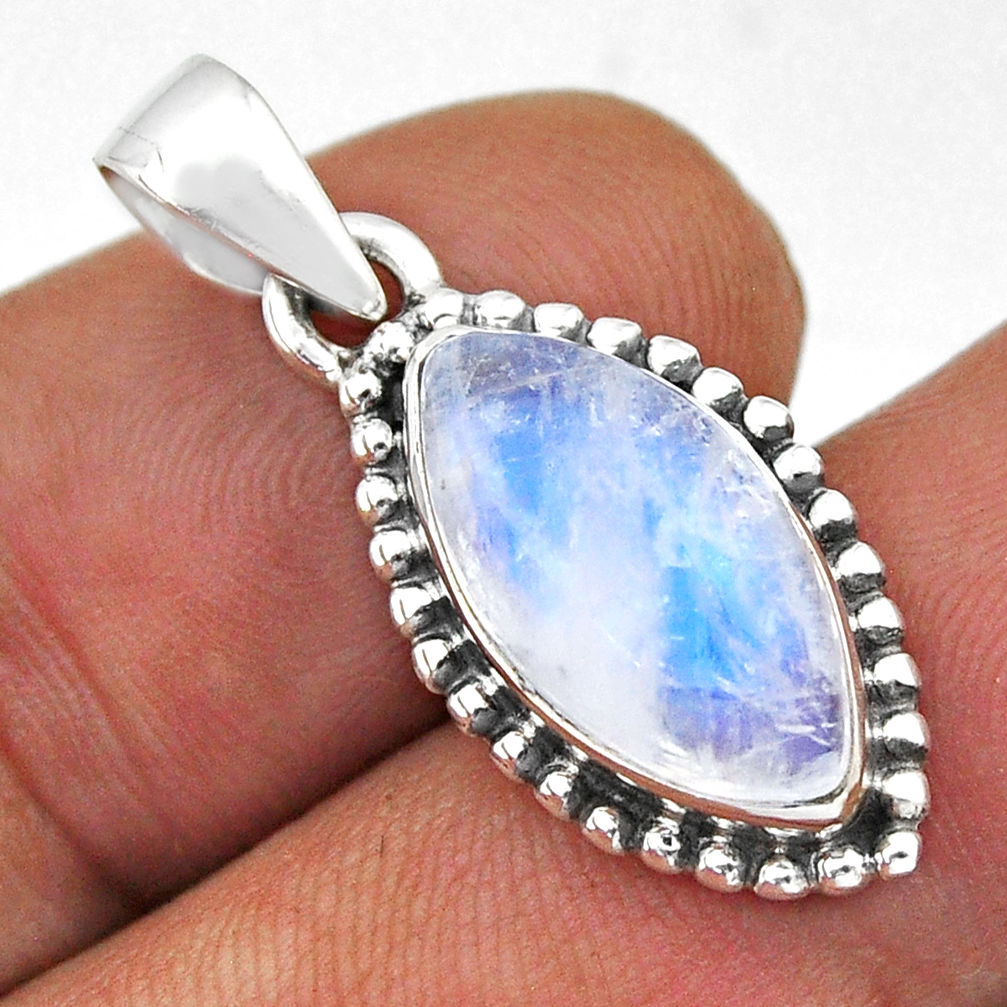 6.53cts natural rainbow moonstone 925 sterling silver pendant jewelry n44851