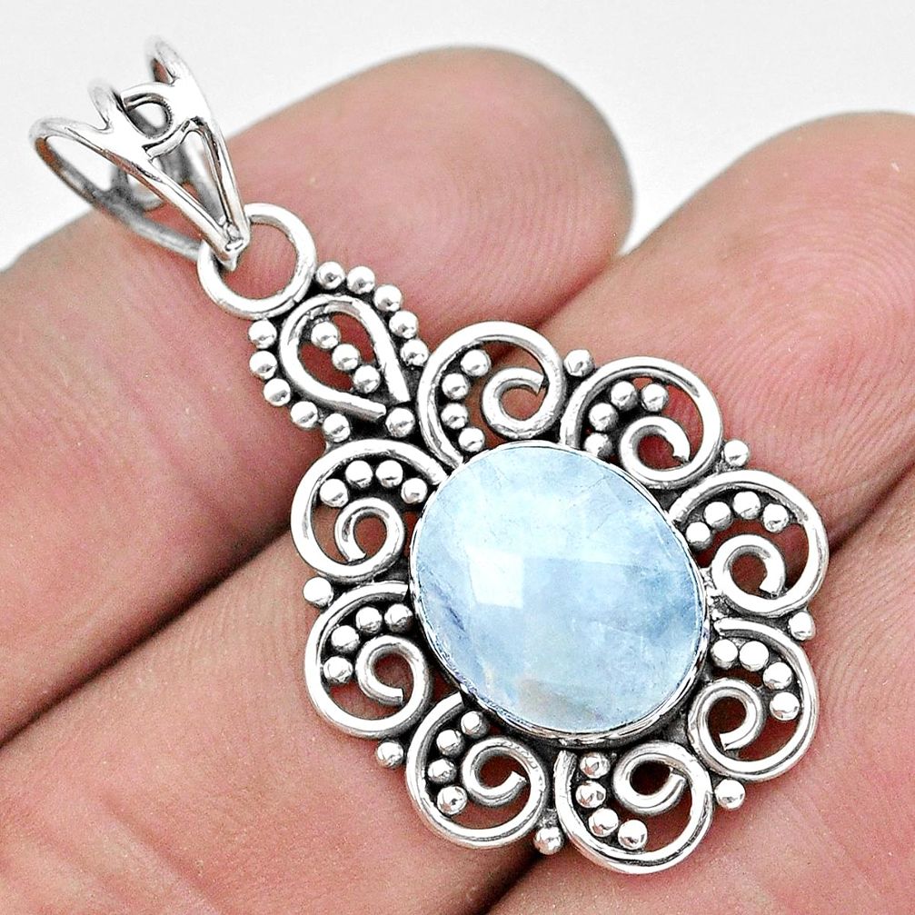 4.82cts natural rainbow moonstone 925 sterling silver pendant jewelry p21074
