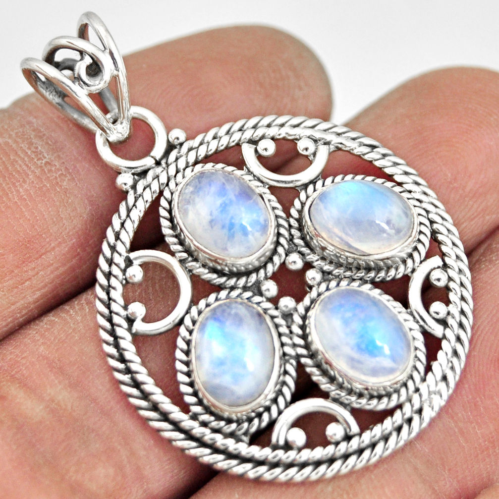 8.42cts natural rainbow moonstone 925 sterling silver pendant jewelry r20582