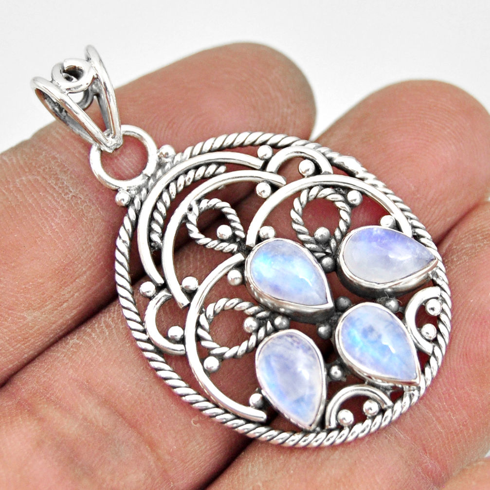 7.13cts natural rainbow moonstone 925 sterling silver pendant jewelry r20585
